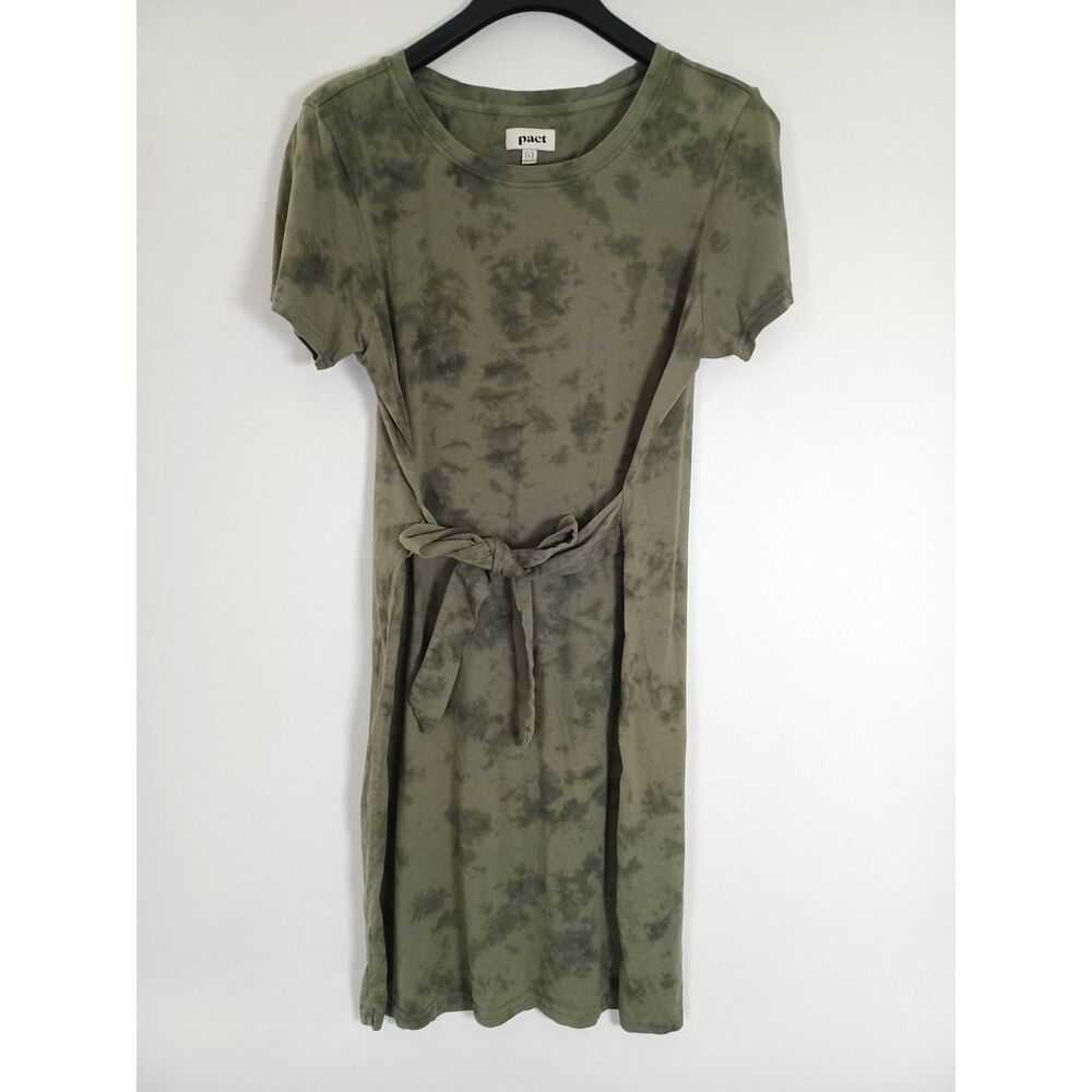 Pact Organic Cotton Dress Large Tshirt Stretch Comfy Relaxed Belted Green